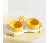 Pet Supplies Leak-proof Ceramic Pet Bowl Anti-knock Sunflower Dog Food Container Non-slip Tilt Design Cat Double Bowl Puppy