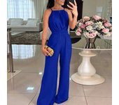 O-neck Cross Draped Long Jumpsuit Women Casual Sleeveless Solid  Office Romper Fashion Hight Waist Commute Playsuit