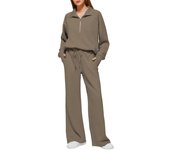 Women's zipper two-piece shirt, wide leg sports pants, women's casual suit
