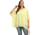Womens Plus Size Batwing Sleeve Summer Spring Elegant Cape Blouse V-neck Flowy Loose Casual Chiffon Blouse Tunic Top For Jeans