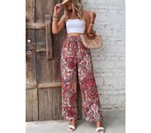 Women's Summer Fashion Pants New Navy Blue Straight Leg Pants Comfortable Casual Printed Pants Elastic Waist Wide Leg Pants