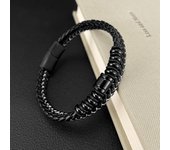 Stainless steel fashion All-in-one vintage double woven leather bracelet for men