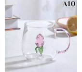 Taza transparente de café con zumo de desayuno en casa, Rose 3D with Mango, Taza de leche y té, Copa de Cristal