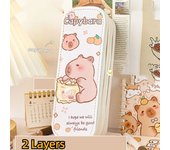 Portable Large Capacity Capybara Stationery Box Waterproof Bilayer 3D Capybara Pen Case Cute Zipper Pencil Pouch Children
