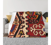 Vintage Turkish Kilim Blankets Warm Flannel Bohemian Geometric Diamond Tribal Ethnic Art Throw Blanket for Bed Travel Rug Piece