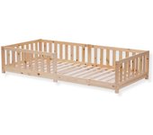 Cama infantil con protección contra caídas y somier, 90 x 200 cm, color blanco, cama de suelo Montessori, cama de madera maciza de pino para cama individual (blanco, 90 x 200 cm)