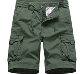 Summer New 100% Cotton Cargo Shorts Men Fashion Army Tactical Military Multi-Pocket Short Pants Elastic Waist Casual Shorts Men