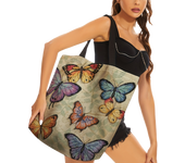 Colorful Butterfly Print Tote Bag, Large Capacity Reusable Shoulder Carry Beach Bag, Women's Casual Canvas Shopping Bag, Polyester, Open Top Design