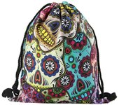 Mexican Skull Drawstring Backpack Daily Book Bags Gym Sack for Sports Travel Beach