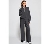 Women's zipper two-piece shirt, wide leg sports pants, women's casual suit