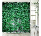 Vine Leaves Shower Curtain Green Plant Leaf Grey Wall Spring Floral Bath Curtains Set Polyester Fabric Bathroom Decor with Hooks