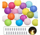 20PCS Paper Lantern with Balloon Lights 6 inch Colorful Chinese Round Paper Lanterns Assorted Colors Hanging Paper Lampshades