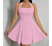 Mia Muse All Seasons Women's Dresses Fashion Halter Square Neck Pleated A-e Dress New Year Valentine's Day Gift