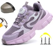 Zapatos de seguridad ligeros para el trabajo para mujer, zapatillas protectoras transpirables con botón giratorio, zapatos con punta de acero, botas de seguridad indestructibles