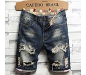 Men's Knitted Shorts with Holes, Straight Jeans Retro, Knee Length, Size 40, Summer, High Quality