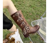 Botas Regordetas Con Hebilla De Cinturón Para Mujer, Botas Vintage Botas Occidentales Botas De Moda