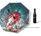 Guochao Qingqiu paraguas automático para mujeres, soleado y lluvioso, parasol de doble propósito de alto valor, parasol de vinilo, protector solar, protector solar protección ultravioleta