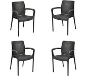 Pack x4 Silla jardín para Interior y Exterior con reposabrazos Ideal para Jardines y terrazas, apilable, Resina con Acabado de ratán Plano, Color Grafito
