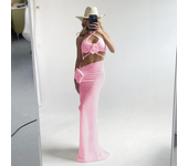 Conjunto de Bikini con falda de playa para mujer, traje de baño de flores 3D con cuello Halter, ropa de playa, 2024