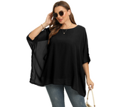 Womens Plus Size Batwing Sleeve Summer Spring Elegant Cape Blouse V-neck Flowy Loose Casual Chiffon Blouse Tunic Top For Jeans