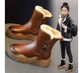 Botas De Nieve Para Niñas, Nuevas Botas De Cuero Con Plataforma En Otoño E Invierno, Botas Cortas Engrosadas