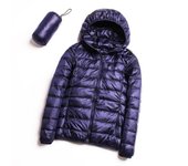 Chaqueta de plumón de invierno para mujer, ligera y delgada, cálida, chaqueta con capucha, color liso, plumón de pato blanco.
