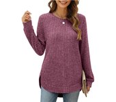 Top mujer tallas grandes,camiseta cuello redondo manga larga,holgada,cordón,top,dobladillo curvado,jersey otoño,ropa mujer