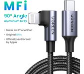 UGREEN USB C iPhone Charge Cable MFi Certified - 90 Degree USB C to Lightning Cable PD 20W Compatible with iPhone 15/15 Pro/15 Mini, iPhone 14/14 Pro/14 Pro Max, iPhone 13/12 Plus, iPad, AirPods Pro