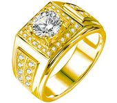 S925 authentic sterling silver gold-plated simple classic four-claw square diamond opening adjustable ring men's trendy fashion wedding light luxury party music festival daily