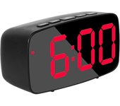 Smart Digital Alarm Clock Bedside,Red LED Travel USB Desk Clock with 12/24H Date Temperature Snooze for Bedroom,Black