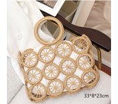 Round Straw Beach Bag Vintage Handmade Woven Shoulder Bag Raffia Circle Rattan Bags Bohemian Summer Vacation Casual Bags