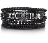 pulsera españa pulsera hombre Conjunto de pulseras de cuero trenzado para hombre, brazalete de cuerda con abalorios de madera, E
