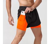 Men's 2-in-1 sports shorts, designed fast running in the gym, with a mobile phone pocket polyester spandex outdoor materials for