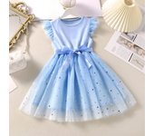 Niñas primavera y verano arco vestido de malla vestidos de princesa