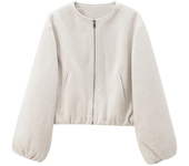 Beige Cropped Jacket Outerwears Women's Autumn Winter Wool&Blend Short Bomber Varsity Jacket Fashion Casual Grey Coat