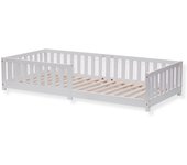 Cama infantil con protección contra caídas y somier, 90 x 200 cm, color blanco, cama de suelo Montessori, cama de madera maciza de pino para cama individual (blanco, 90 x 200 cm)