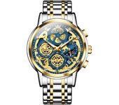 OLEVS Men's Watches Top Brand Luxury Original Waterproof Quartz Watch for Man Gold Skeleton Style 24 Hour Day Night New