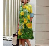 Elegant autumn shirt to fashionable loose long sleeved office women's green and red lapel dress