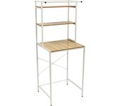Bathroom storage washing machine shelf - three-layer drum style white rack+yellow wood grain board