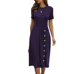 Vestido casual de mujer Verano Vestido de punto casual de mujer con botón de color sólido
