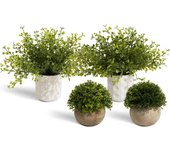 Arbustos Artificiales Moldeados, Plantas y Flores, 4 Piezas Mini Plantas, Juego de Macetas Artificiales, Plantas de Hierba Artificial Verde de Siete Capas