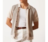 Ropa de hombre, camisa de polos de manga corta a rayas de verano, chaqueta superior de punto