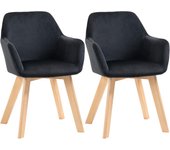 Pack de 2 Sillas de Comedor Modernas Sillas de Cocina Tapizado en Terciopelo con Respaldo Reposabrazos y Patas de Madera Carga 120 kg para Salón Dormitorio 54x57x80 cm Negro