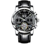Boda berenjena nuevo impermeable multifunción reloj mecánico automático para hombres reloj luminoso hueco calendario de acero inoxidable para hombres con