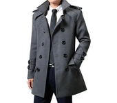 Winter wool double breasted men's windbreaker, medium length slim fit jacket, casual style