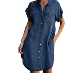 Vestido corto informal de verano para mujer manga corta slim fit vestido denim falda midi