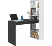 Escritorio con Estanteria Reversible, Mesa de Ordenador, Blanco Artik y Roble Canadian, Modelo Duplo, Medidas: 120 cm (Ancho) x 53 cm (Fondo) x 144 cm (Alto)