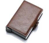 Antitheft Men id Bank Credit Card Holder Double Rfid Blocking Wallet Leather Security Aluminum Box Metal Purse Cardholder Case