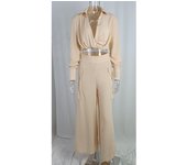 Women casual 2 pieces set elegant turn down collar long sleeve shirt and wide leg pants