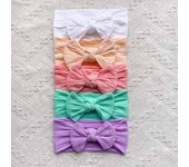 Conjunto de Diadema con lazo para bebé, cinta elástica suave para el pelo de recién nacido, turbante de Color sólido con lazo, accesorios para el cabello para niños, 5 piezas